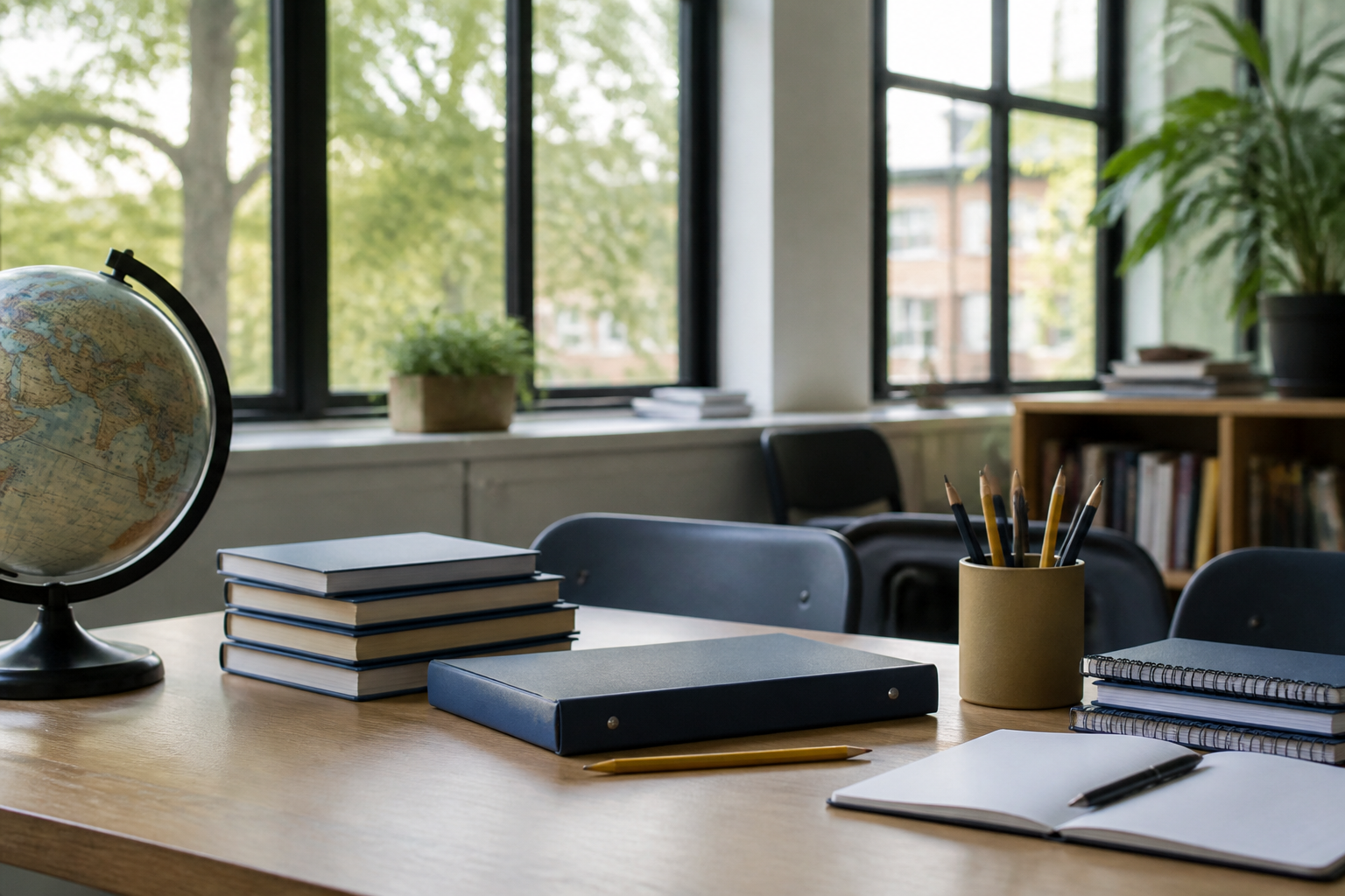 Quiet study space with notebooks and daylight at Vision & Wisdom Academy
